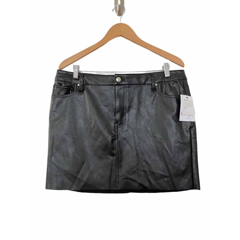 Love Fire Faux Leather Mini Skirt Raw Hem Black 30